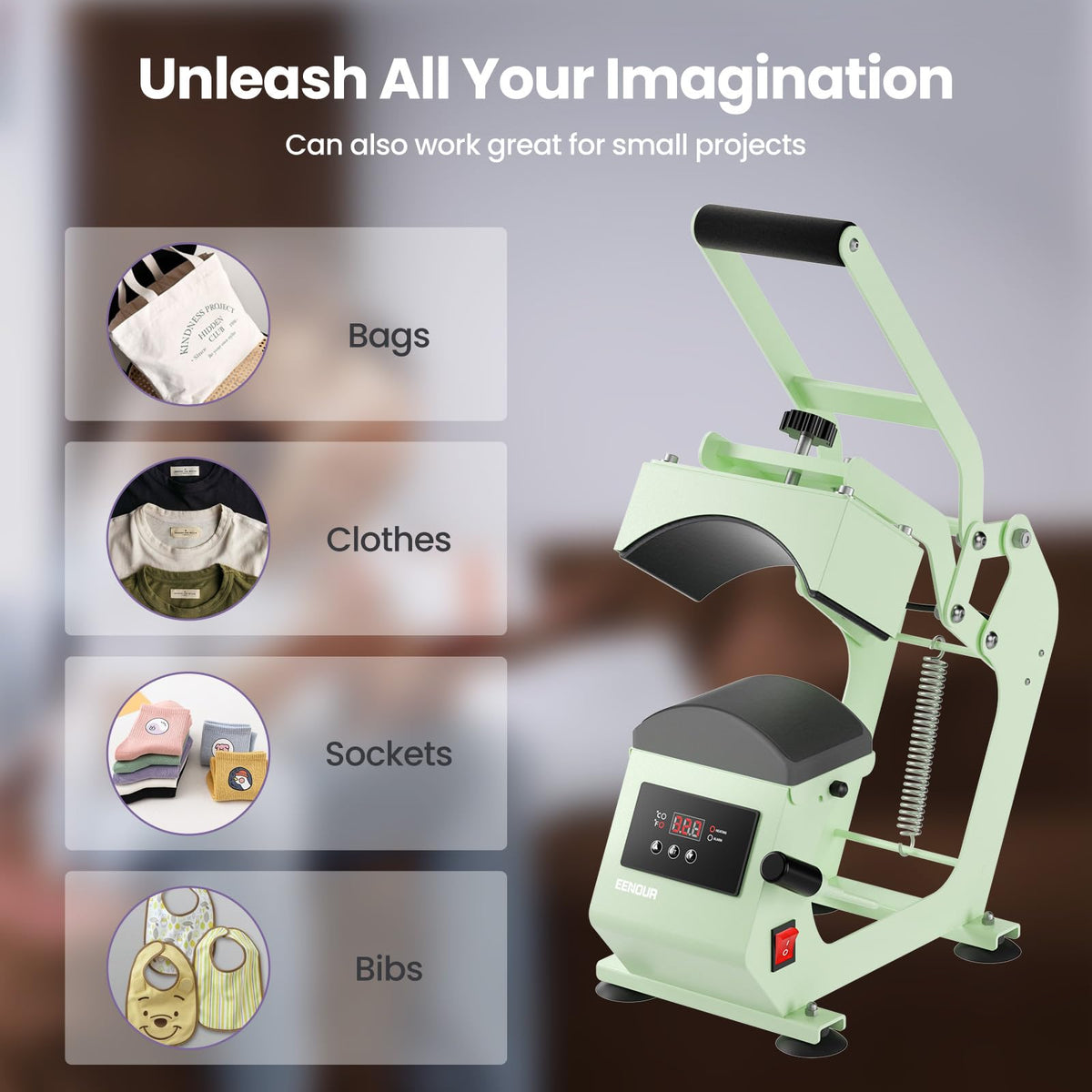 Hat Press Heat Machine for Caps with 2 Platens, Precise Temp&Timer Control, Hat Heat Press with Timer Auto Starter, Sublimation Hat Press for Trucker Hat & Iron on Vinyl, Heat Transfer (Light Green)