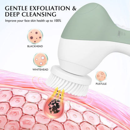 COSLUS Facial Cleansing Brush Silicone Face Scrubber: 2 in1 FBS-D Electric Exfoliating Massage Device Waterproof Deep Cleaning Exfoliation Rotating Spa Machine - Electronic Skin Care Wash Clean System