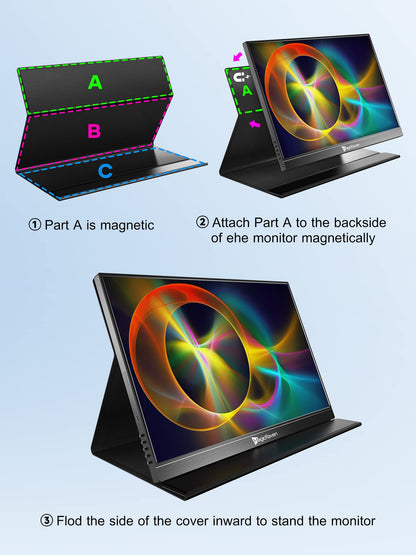 4K Portable Monitor, 16" 3840x2400 IPS Laptop Screen, 1500:1, 400 Nits Screen USB C HDMI Computer Gaming Display with Speakers & Smart Cover, Travel Monitor for PC Phone PS5/4 Xbox Switch