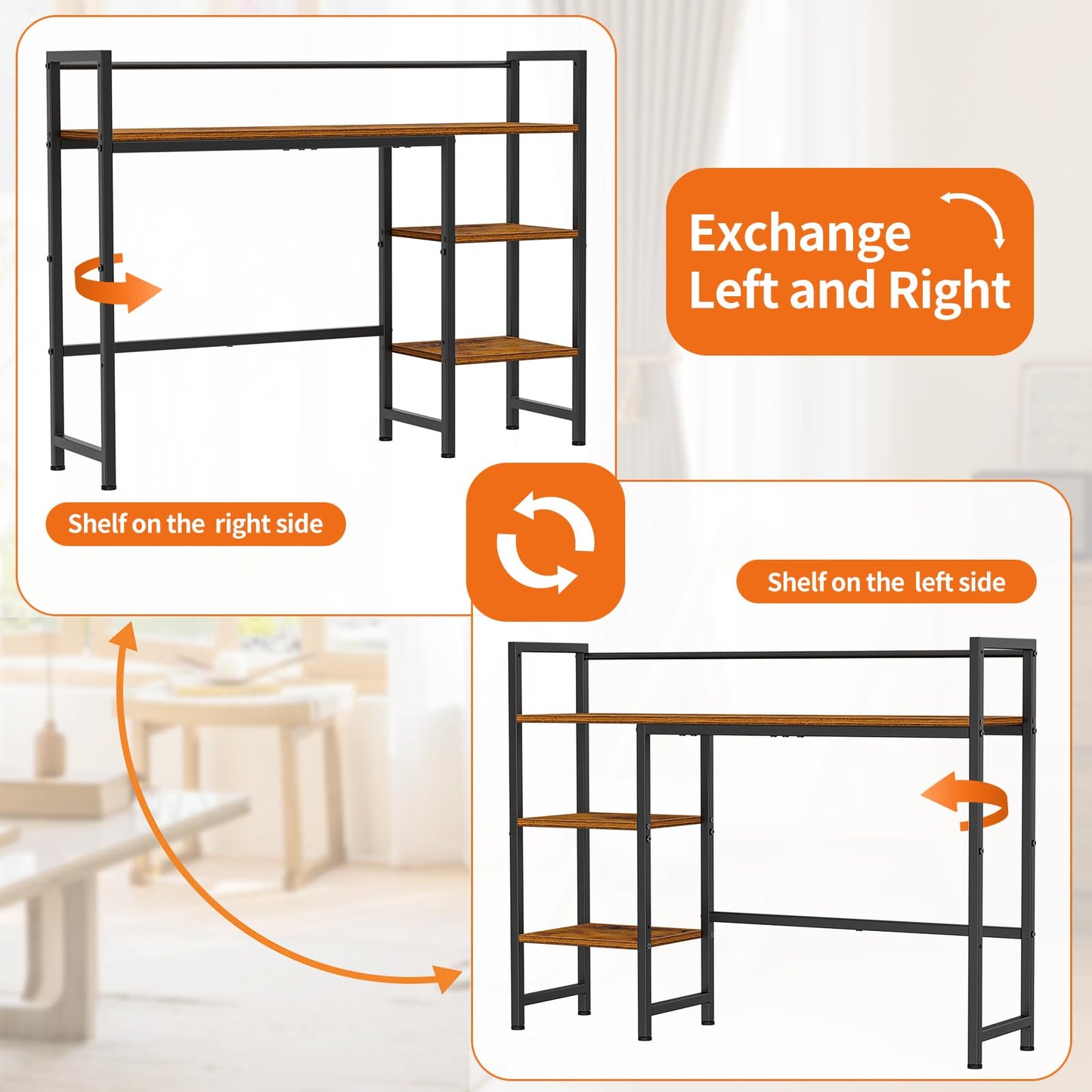 Snughome Desk Shelf, 38.6" Desktop Organizer Shelf, Desk Hutch for Computer Monitor, 4 Tier Desktop Display Rack, Wood Desktop Bookshelf Storage Rack for Home Office Dorm, Rustic Brown