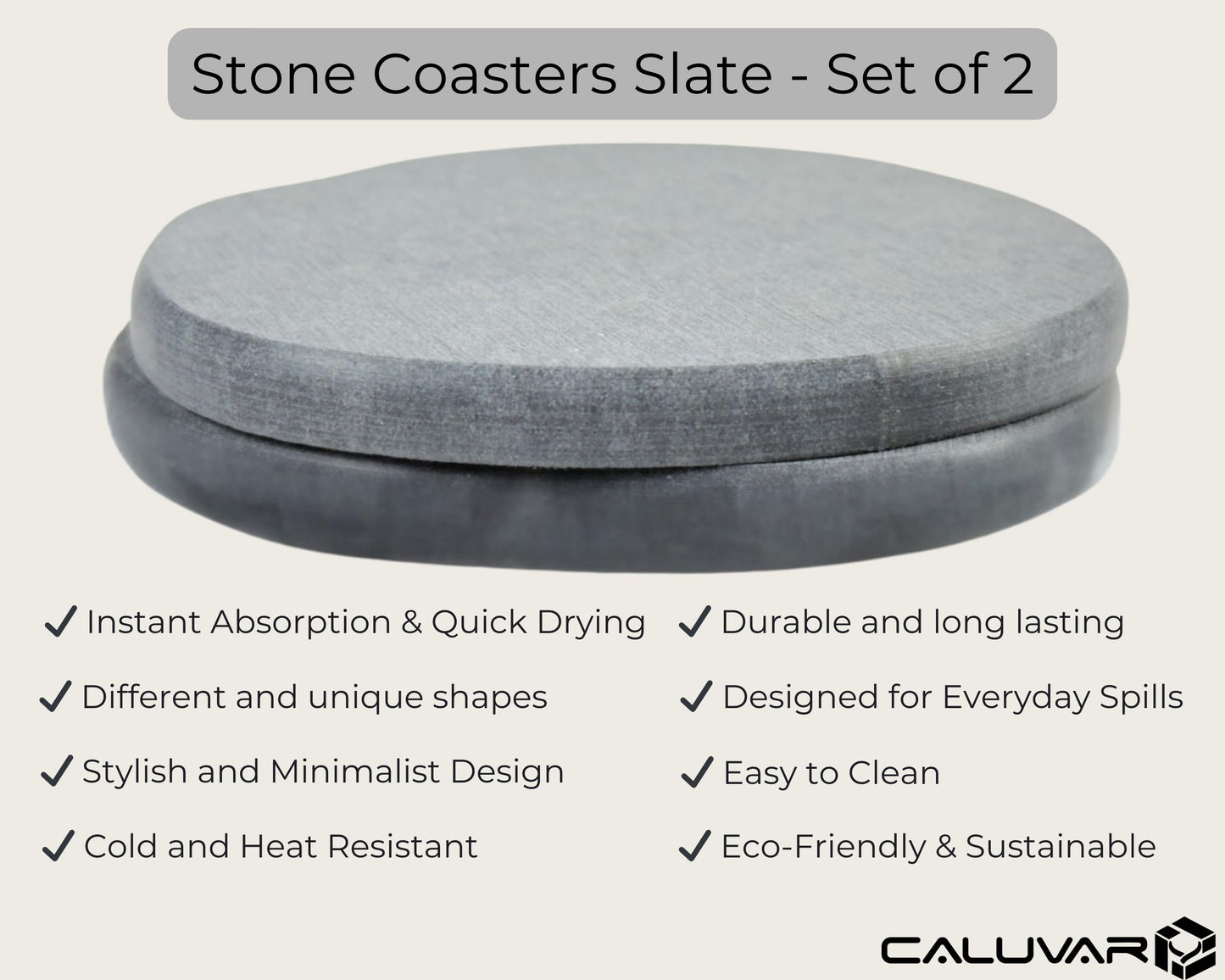 Stone Coasters Slate Set of 2, Stone Drying Mat for Kitchen Counter, Absorbent Diatomaceous Earth Coasters for Drinks, Diatomite Small Plant Coaster, Housewarming Gift, Coffee Table Decor