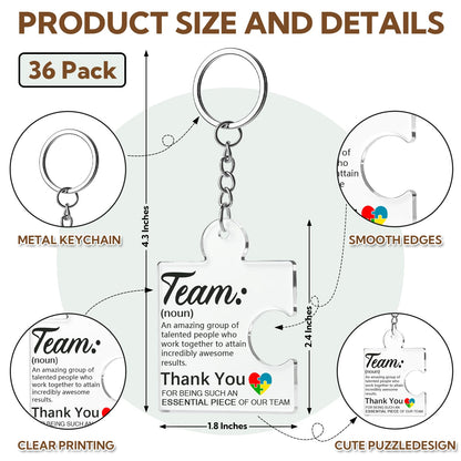 VZZNN Employee Appreciation Gifts – 36 Pack Team Gifts for Employees, Thank You Keychain Set for Staff, Teachers, Volunteers, Teamwork Gift Office Puzzle Piece Acrylic Keychains