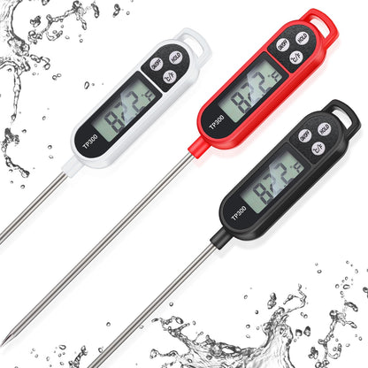 6 Pcs Instant Read Meat Thermometer with Long Probe 9.65 Inch Kitchen Cooking Food Candy Waterproof Digital Thermometer for BBQ Water Milk Yogurt Liquid (Round&Square Ring,Black,White,Red)
