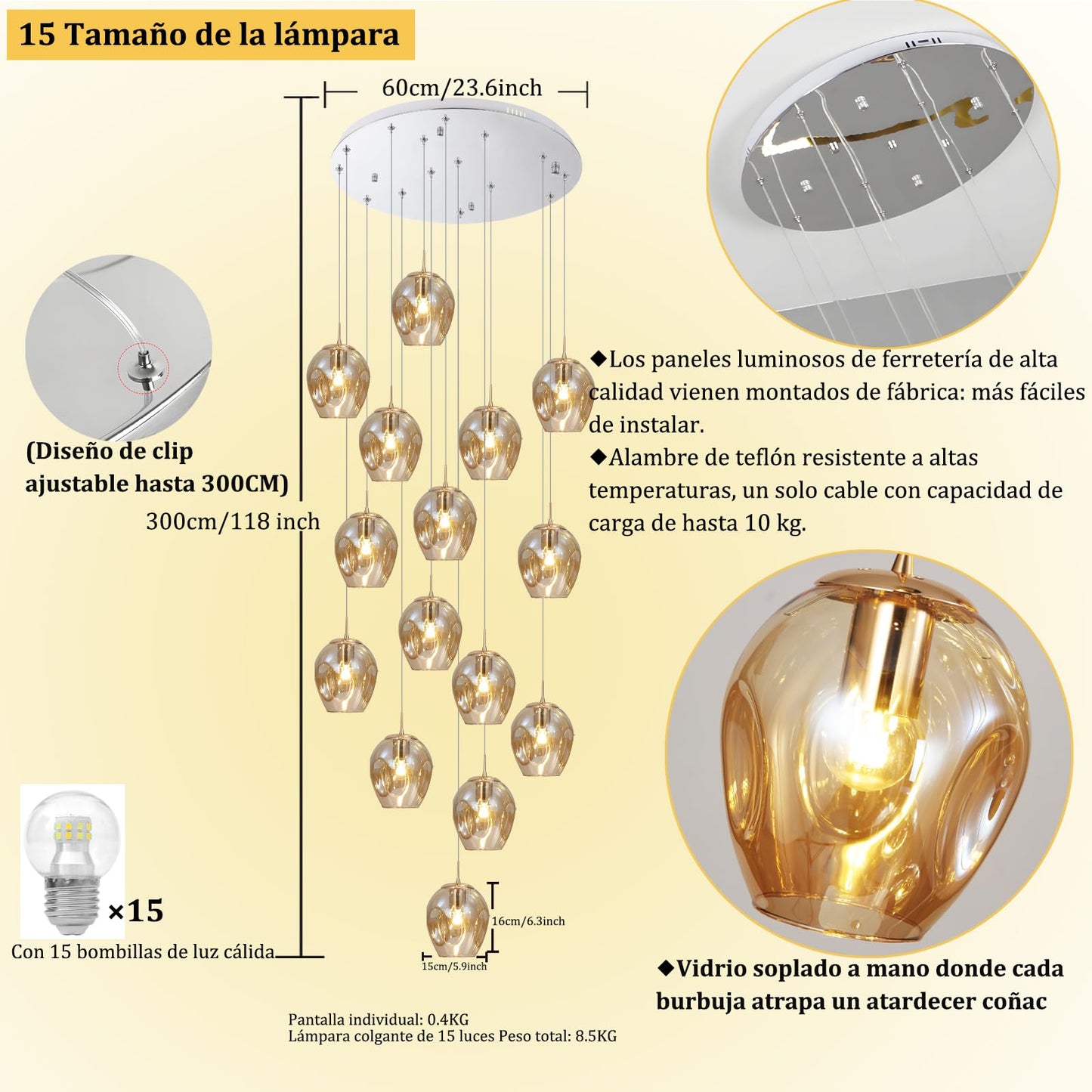 Meimond Long Chandeliers for High Ceilings,Modern Crystal Balls Pendant Light,Globe Raindrop Drop Lamp,Flush Mount Hanging Lighting Fixtures for Spiral Staircase,Foyer,Entryway,Living,15 Lights