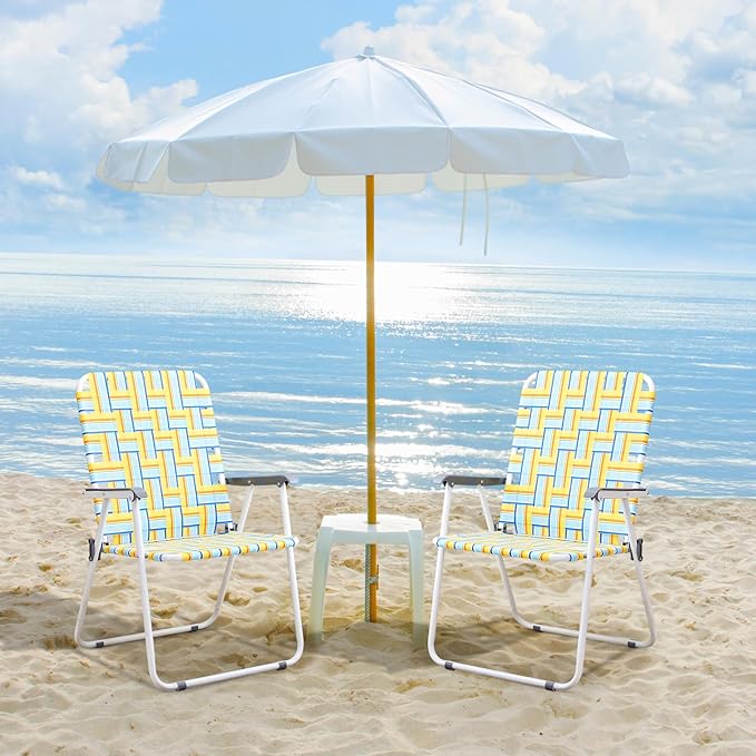 VINGLI Patio Lawn Webbed Folding Chairs Outdoor Beach Portable Camping Chair for Yard, Garden (2, Yellow, Oversized)