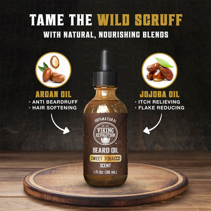 Viking Revolution Sandalwood Beard Oil for Men - Natural Mens Beard Oil with Argan Oil and Jojoba Oil - Beard Softener, Strengthens and Moisturizes - Beard Conditioner for Men (Sandalwood, 1 Pack)