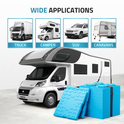 PAULINN RV Leveling Blocks 12 Pack, Heavy Duty Camper Leveling Blocks with 2 Velcro Straps, Interlocking Sturdy RV Blocks for Single & Dual Wheels, Stackable Jack Blocks, Customizable Height, Blue
