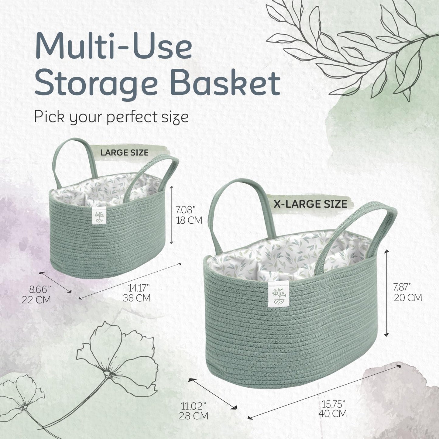 KiddyCare Diaper Caddy Organizer for Baby Nursery Basket with Handle Lid Nursing Caddy with Changing Table Organizer Cart Newborn Caddy Basil Large