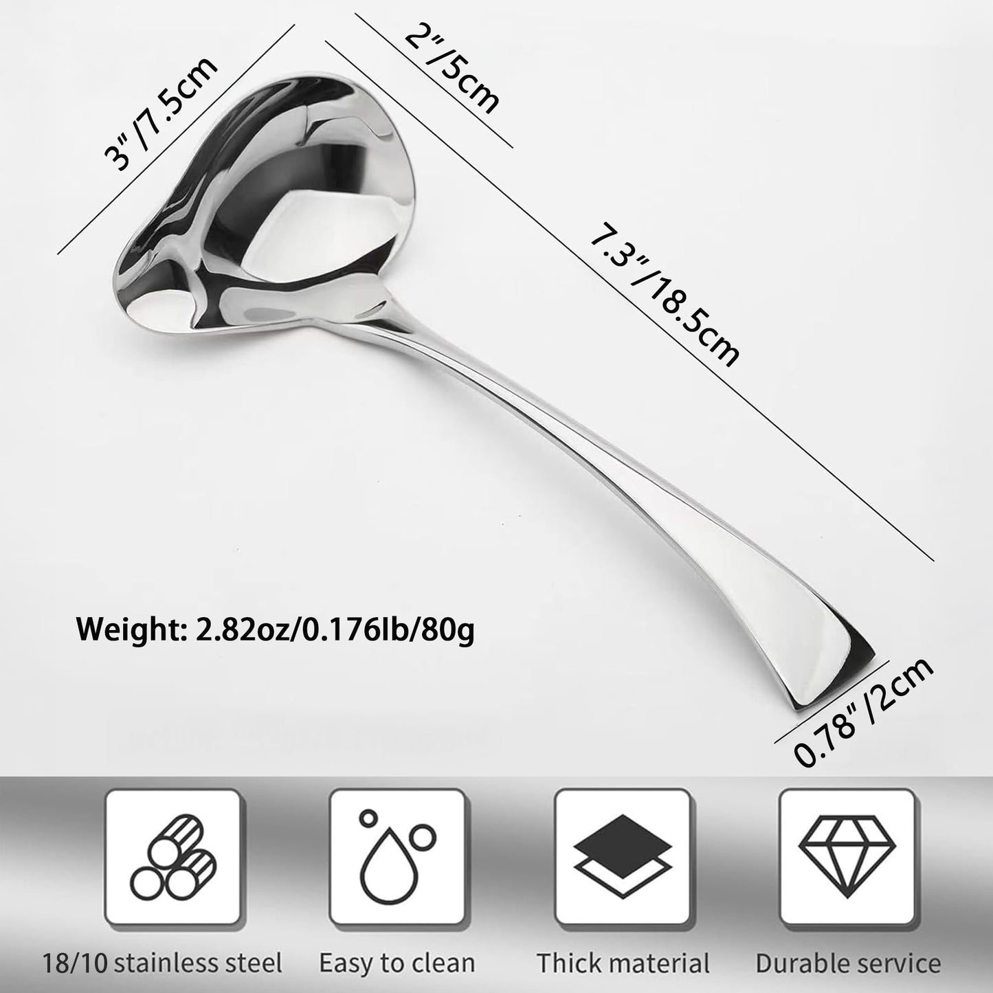 Comicfs 2 Pack Gravy Spoon Mini Gravy Ladle Drizzle Spoon 18/10 Stainless Steel Small Ladle with Pouring Spout Gravy ladle for Sauce Serving, Salad dressing and dressings, Dishwasher Safe