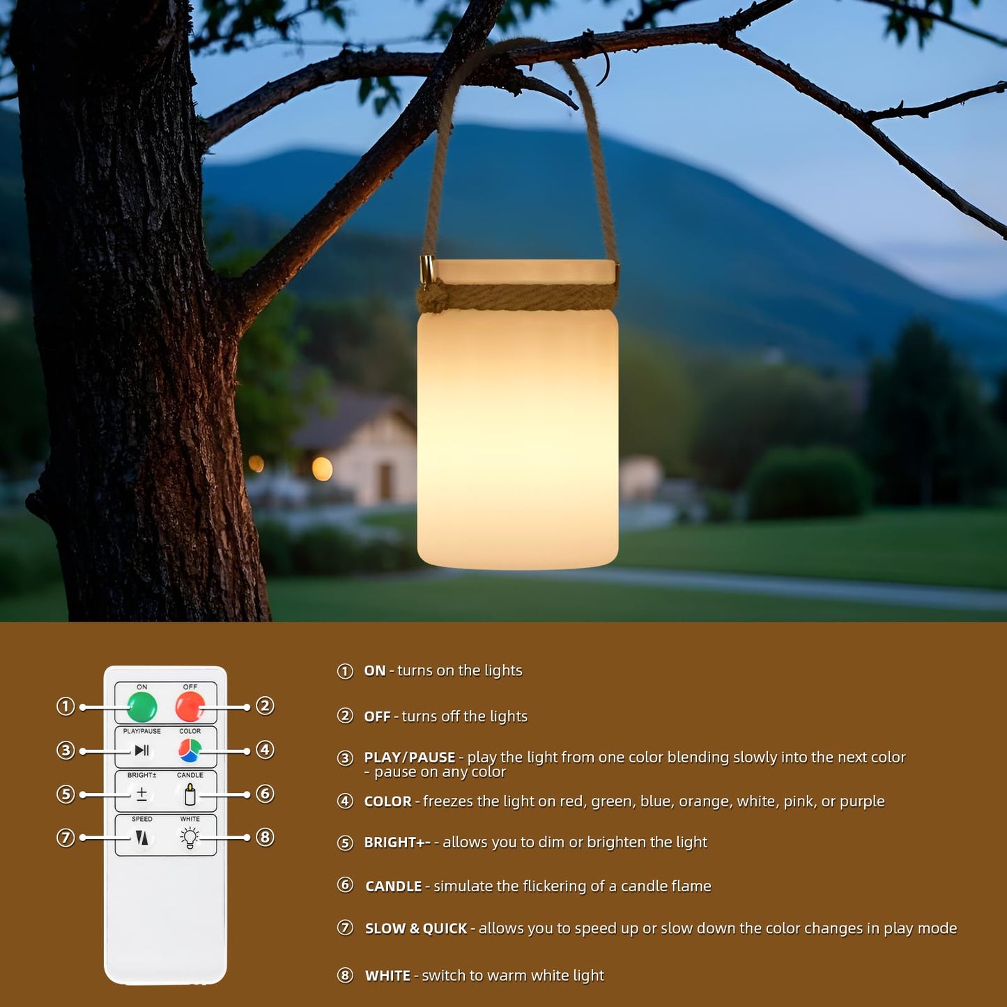 uuffoo LED Lantern Cordless Table Lamp IP44 Shower Safe with Remote, 8-10H Battery Life RGB Warm White Dimmable for Indoor Outdoor Patio Camping Home