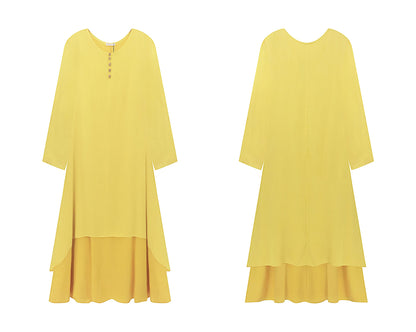 R.Vivimos Women Long Sleeve Cotton Casual Loose Plus Size Irregular Long Dresses