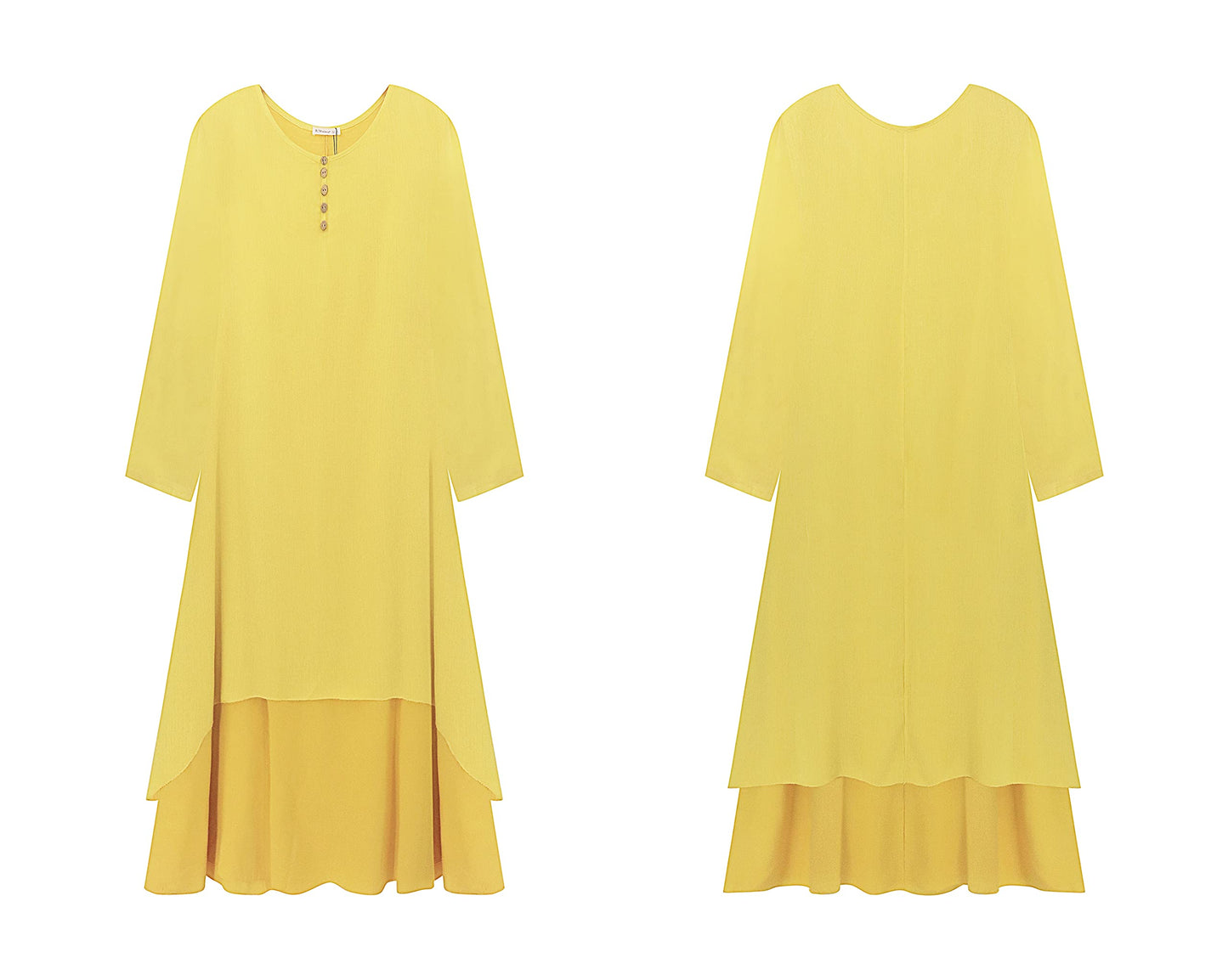 R.Vivimos Women Long Sleeve Cotton Casual Loose Plus Size Irregular Long Dresses