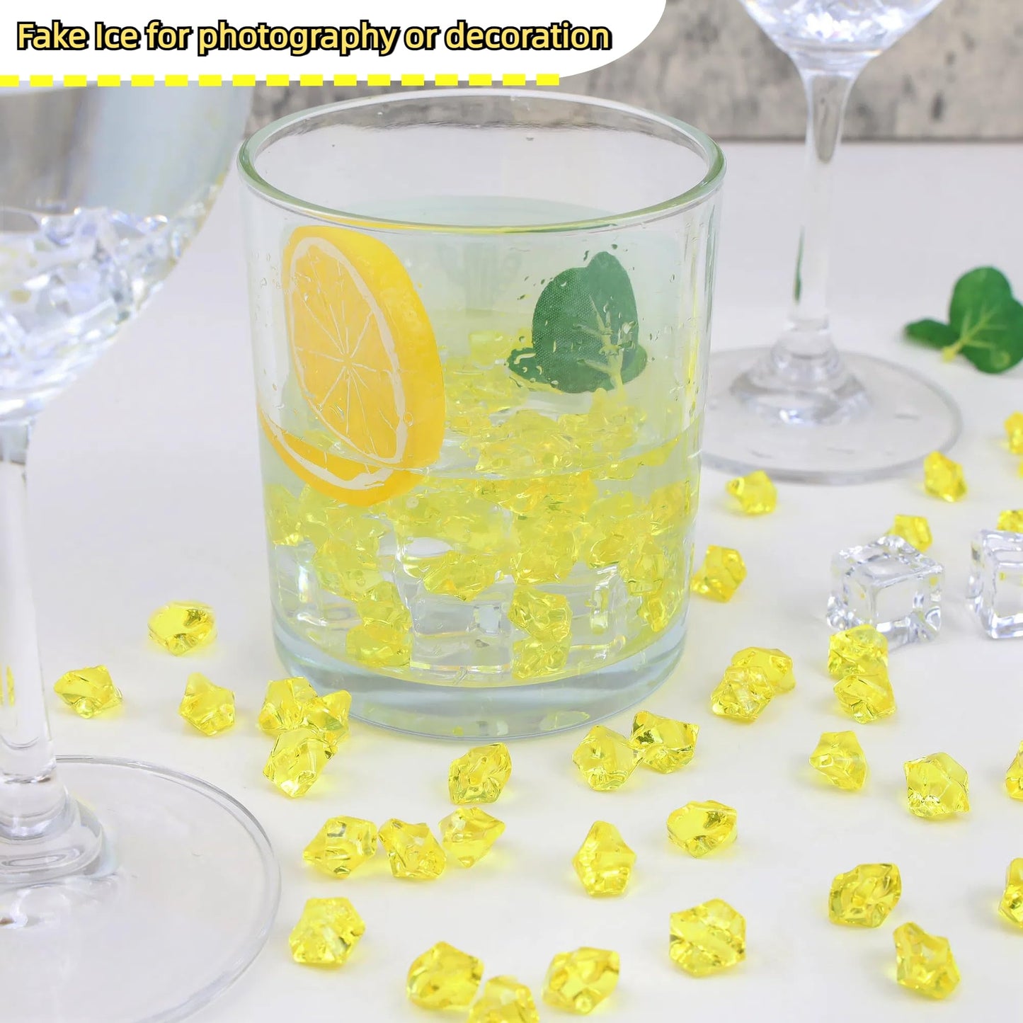 YATOJUZI 500pcs Fake Ice Cubes Yellow Acrylic Crushed Rocks Vase Fillers Plastic Diamonds Gems for DIY Party Wedding Centerpiece Table Scatter Prop Display 0.5" (Only Yellow)