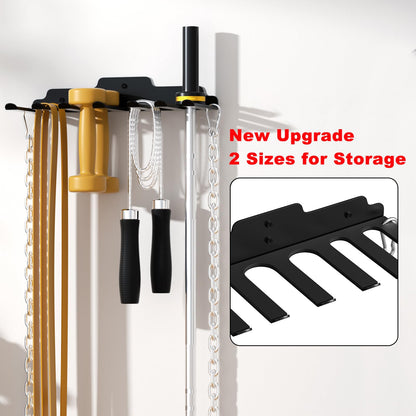 JNIHEEP Gym Home Storage Rack,Home Gym Accessories Hanger with 7 Hooks,Multi-Purpose Heavy Duty Rack for Resistance Bands Jump Ropes Lifting Belt Fitness Bands Barbells(Carabiners Included)