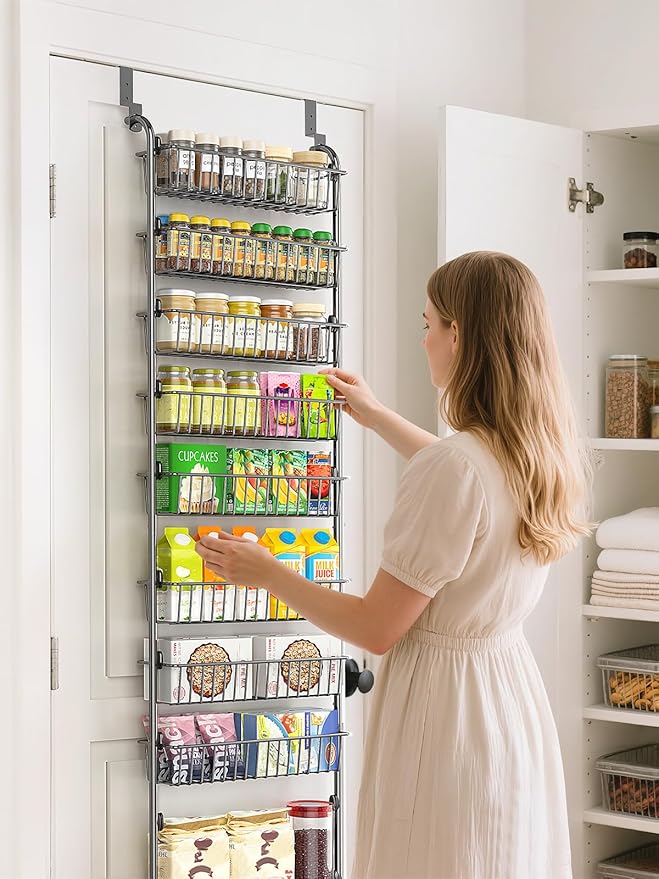 Delamu Over The Door Pantry Organizer, 9-Tier Pantry Door Organizers and Storage