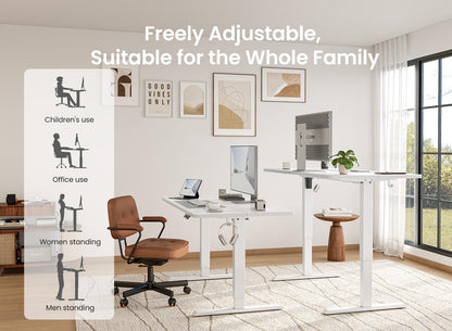 BANTI 63 × 28 Inches Standing Desk, Ergonomic, Electric Height Adjustable, Sit and Stand Up, Computer Desk with a Deeper Desktop, White Frame/Whitetop