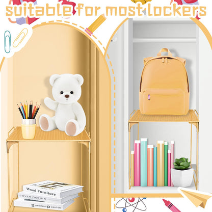 Demonwer Locker Organizer Shelf Gold Stackable Extra Locker Shelf Storage Cabinet Accessories for School Office Home Gym Supplies