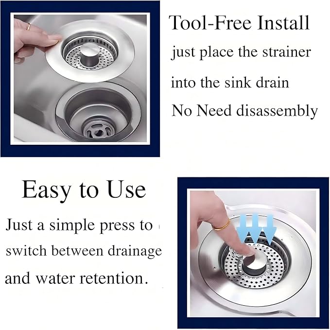 1Count 3-in-1 Kitchen Sink Drain Strainer & Stopper