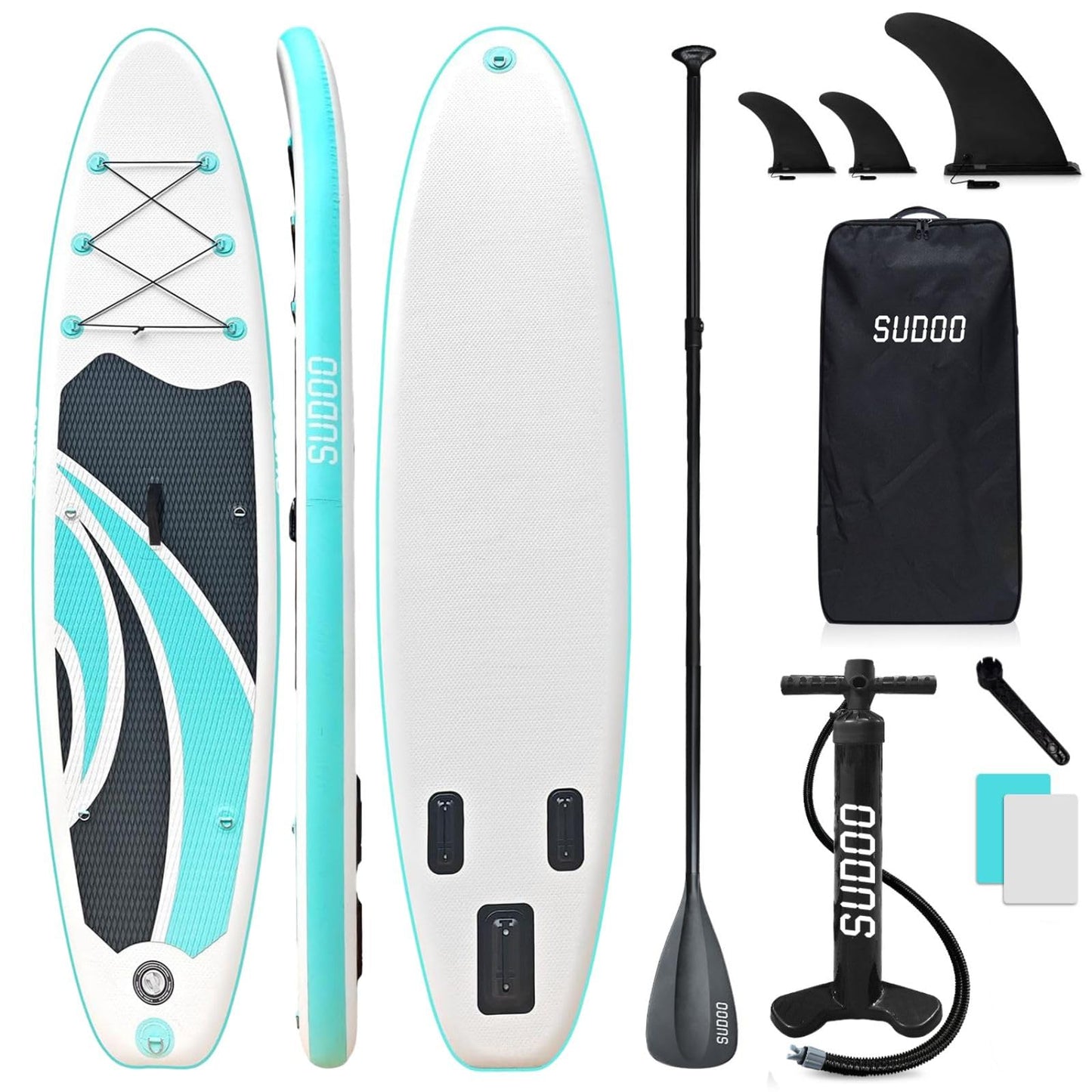SUDOO Inflatable Stand Up Paddle Board 10'x30 x6 Ultra-Light SUP Stand-Up Paddleboard for Adults with Backpack, Pump, Paddle, Coil Leash, Triple Fins, Repair Kit