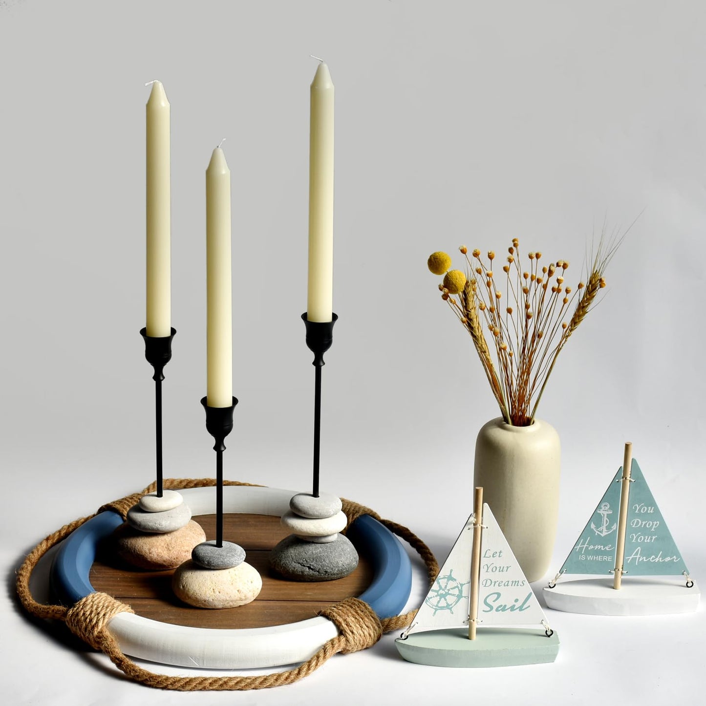 3 Pack Modern Tapered Candlestick Holders with Removable Cup, Handmade Stone Look Candle Holder, Weighted Base Resin Candle Sticks Holder Decor for Dining Table, Mantel & Home