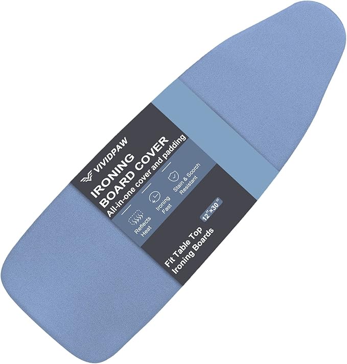 Small Ironing Board Cover and Pad 12.5 x 30, Elastic Edge, Silicone Coated