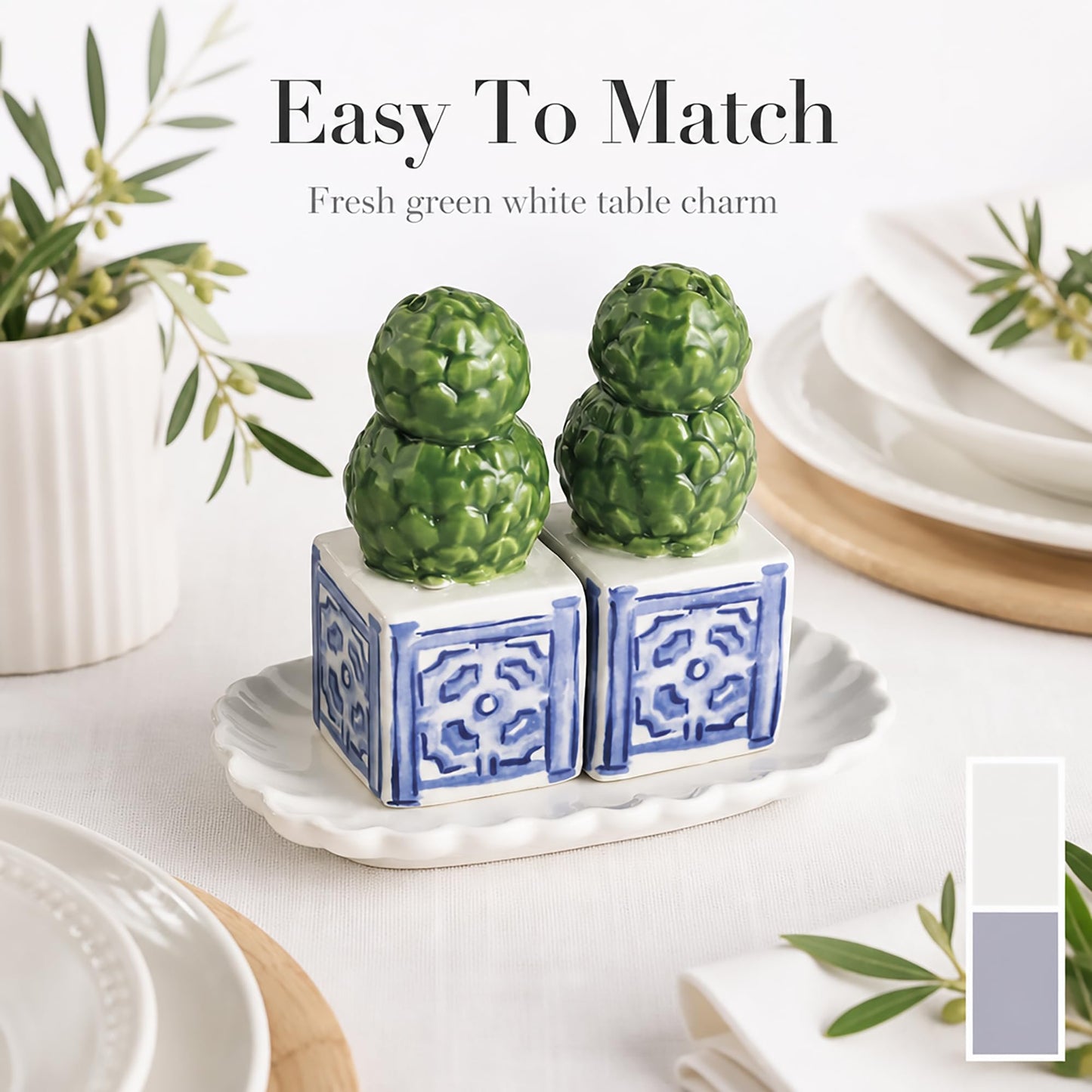 Mud Pie Ceramic Topiary Salt And Pepper Shaker Set