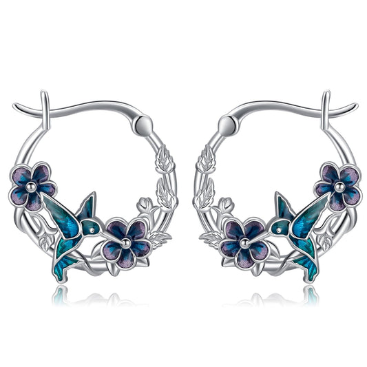 JUSTKIDSTOY Hummingbird Earrings for Women Girls 925 Sterling Silver Bird Flower Hoop Earrings Jewelry Hummingbird Graduation Gifts for Daughter Her