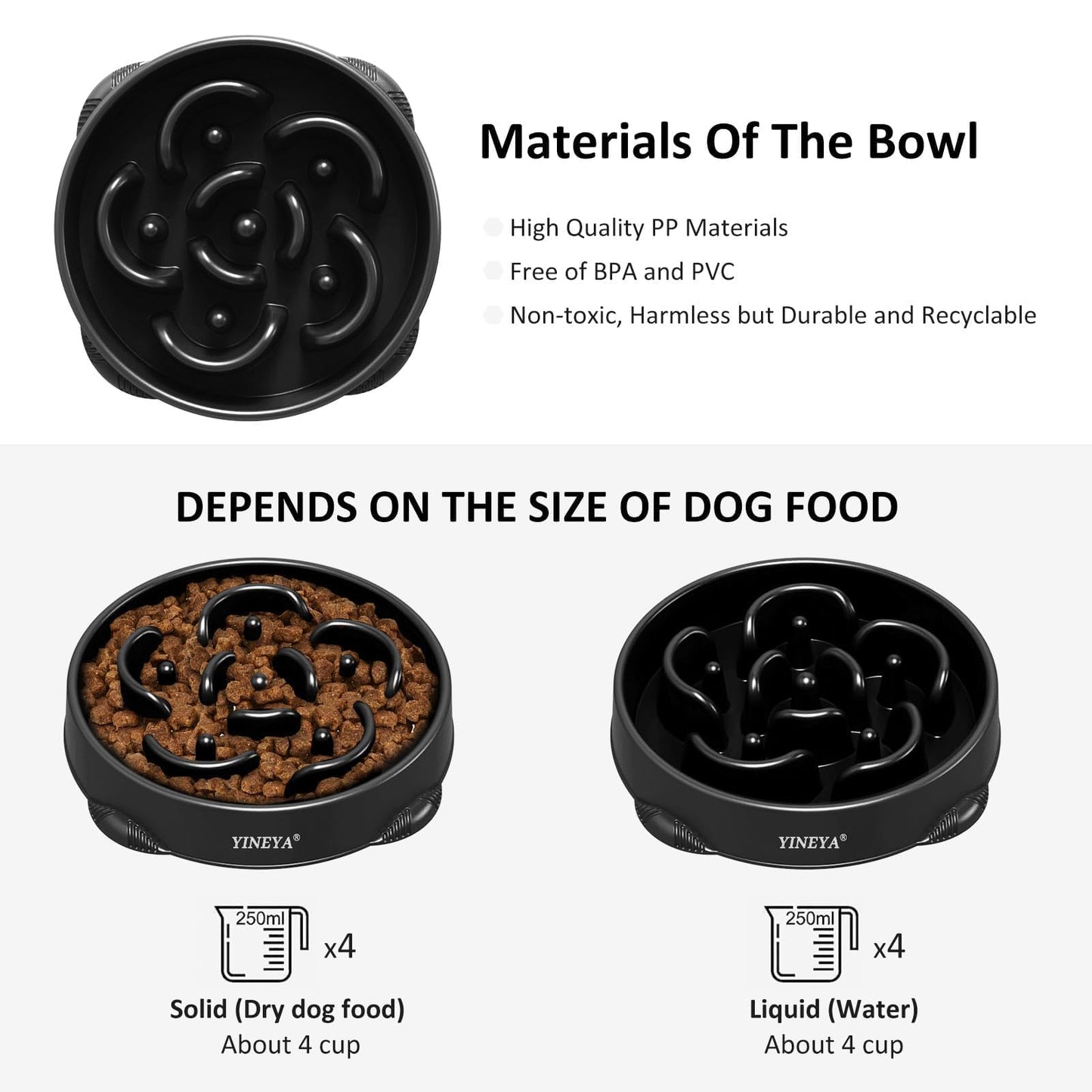 YINEYA 4 Cups Slow Feeder Dog Bowls Large Breed, Anti-Choking Pet Supplies, Maze Dog Food Bowl, Puzzle Feeder That Slow Down Eating