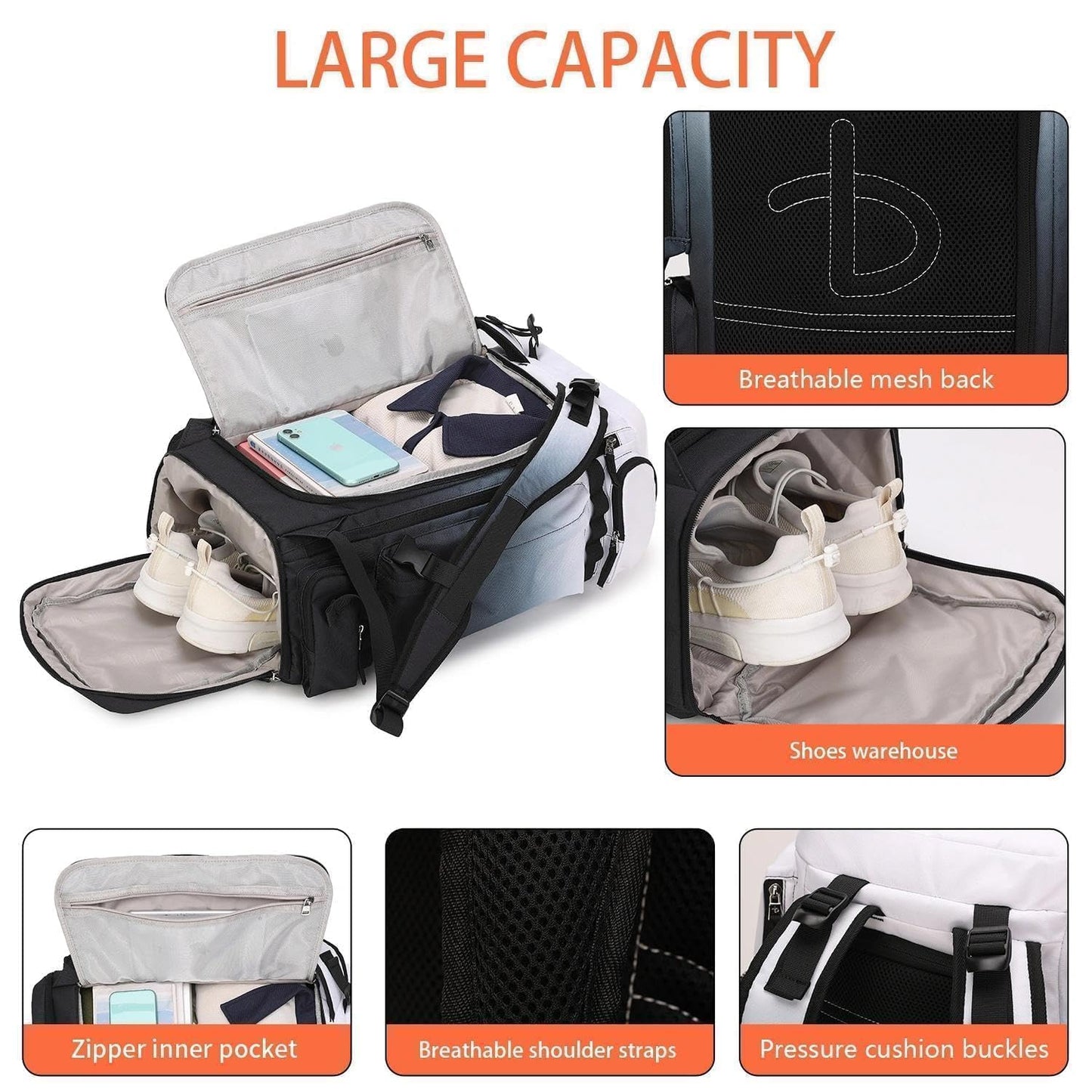 BE SMART 2 in 1 Convertible Gym Duffel Bags with Shoes Compartment - 40L Waterproof Extra Large Workout Backpack for Gym Men, Heavy Duty Sports Duffle Backpacks for Travel, Hiking, Camping, Carry On