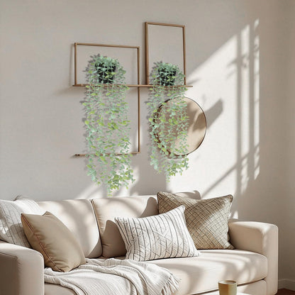 echosari 2 PCS Fake Hanging Plants, Artificial Potted Plants Eucalyptus, Greenery Faux Plants Indoor for Modern Boho Home Bedroom Wall Book Shelf Decor