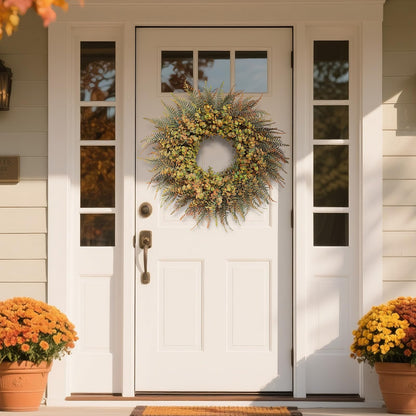 26" Fall Wreath for Front Door - Large Artificial Eucalyptus and Fake Ferns Leaves Outdoor Wreath for Porch, Window,Farmhouse,Home,Thanksgiving Day Harvest Festival Autumn Decor