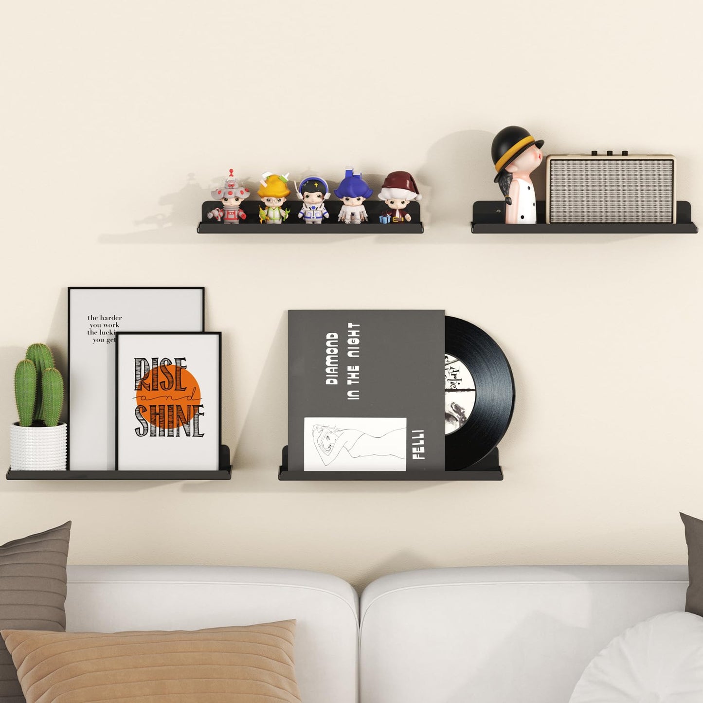 Lifewit Floating Shelves for Wall, 8 Pack Black Acrylic Shelf 15" Room Decor for Bookcase/Vinyl Record Display/Photo/Picture in Bedroom, Living Room, Bathroom, Kitchen Storage and Organization