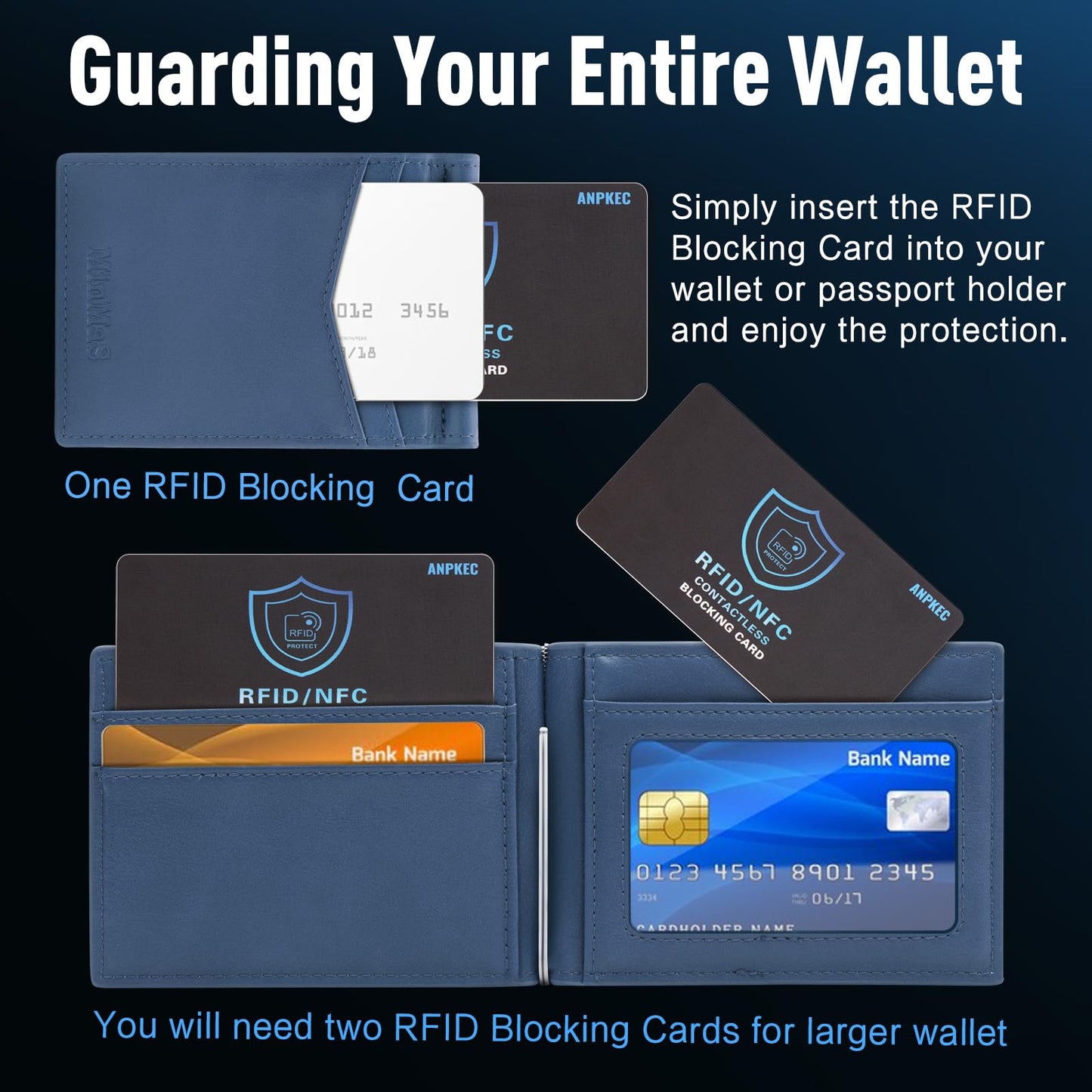 ANPKEC RFID Blocking Card (5 Pack), Slim RFID & NFC Blocker for Men & Women - 1 Card Protects Entire Wallet/Purse, Contactless Debit/Credit Card & Passport Protector