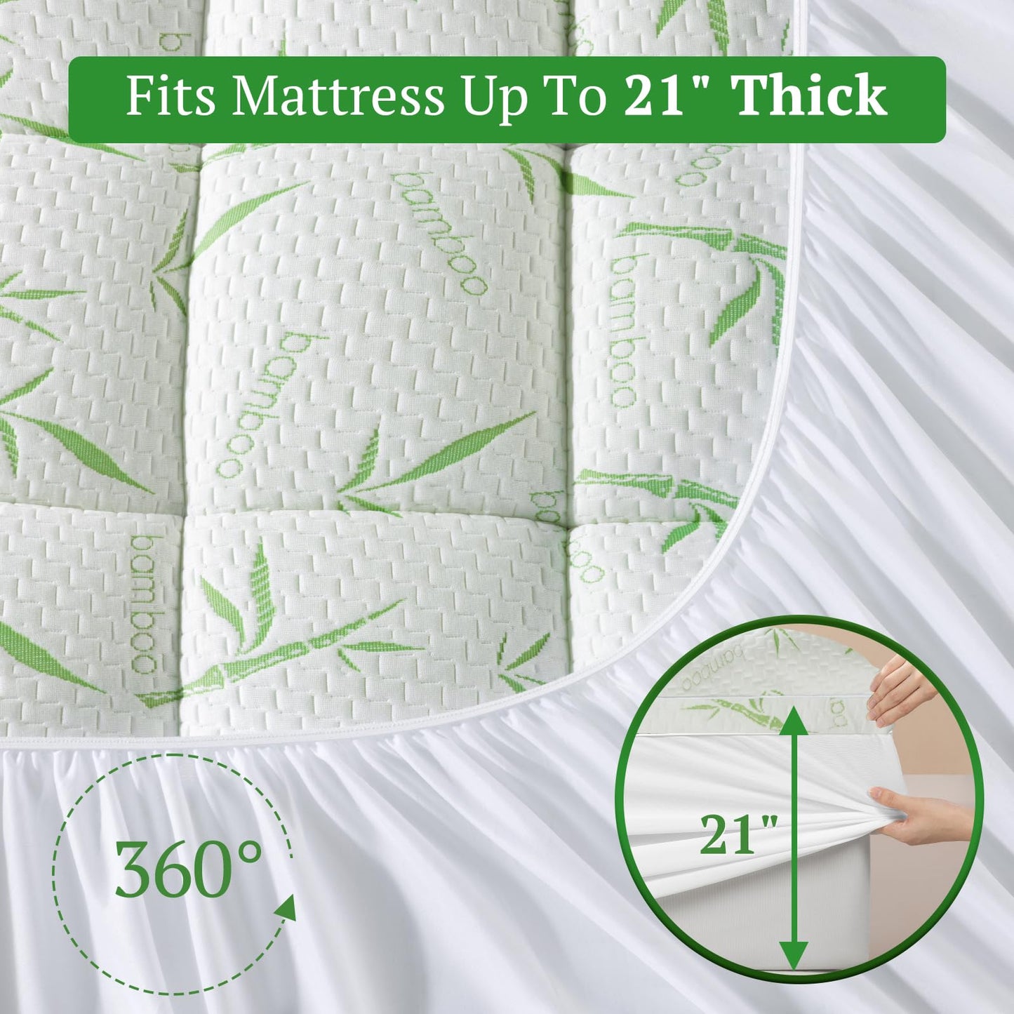 LIANLAM Mattress Topper King Size - 1500GSM 3D+7D Down Alternative Fill 3 in Pillow Top Mattress Pad, Viscose Made from Bamboo Cover, Extra Firm for Back Pain, 6"-18" Deep Pocket (78"x80")