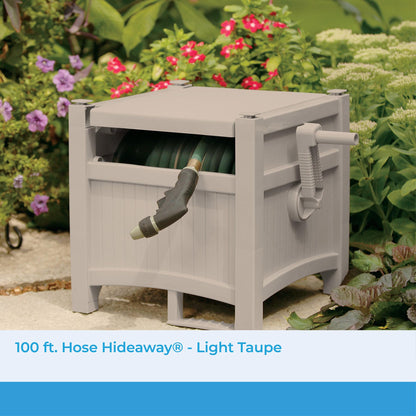 Suncast Garden Hose Reel Hideaway for 5/8" Hoses, Retracting Storage of 100ft, Light Taupe
