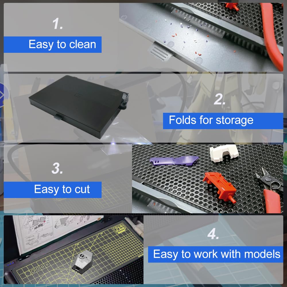 Portable Workbench for Gundam Model Making, Model Kit Tool for Gundam Building, with LED Light and Magnifying Glass Suitable for High-Precision Work,KJ019