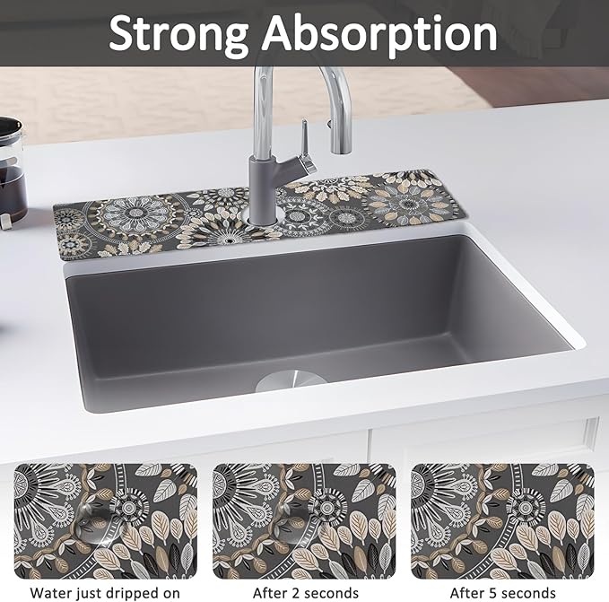 2PCS 24" X 5.5" Kitchen Sink Splash Guard Faucet Mat Mandala Super Absorbent