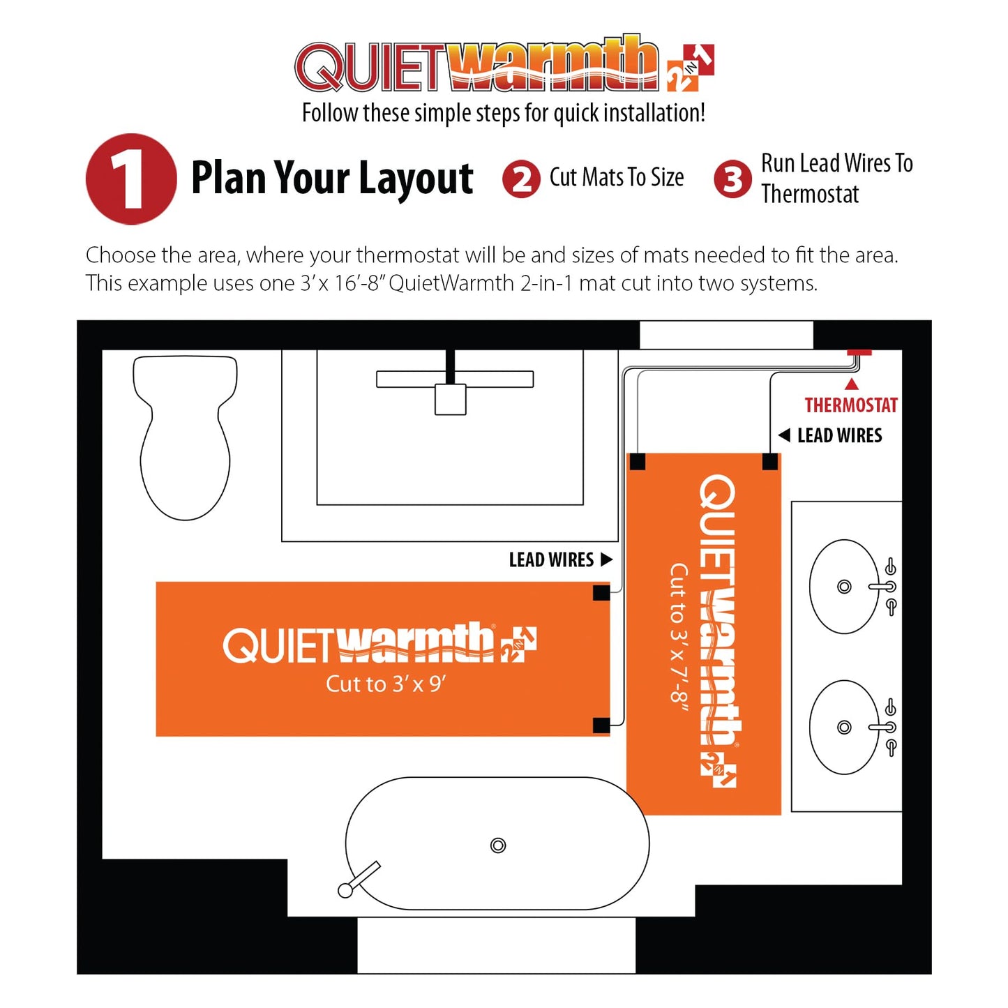 QuietWarmth Float 2-in-1 Kit QWF3X166F120VAL Radiant Floor Heating Mat w/Smart Home Thermostat for Laminate, Wood, Luxury Vinyl Floating Flooring- Cuttable Mat Size 3’x16.7' 120Volt (Covers 50sf)