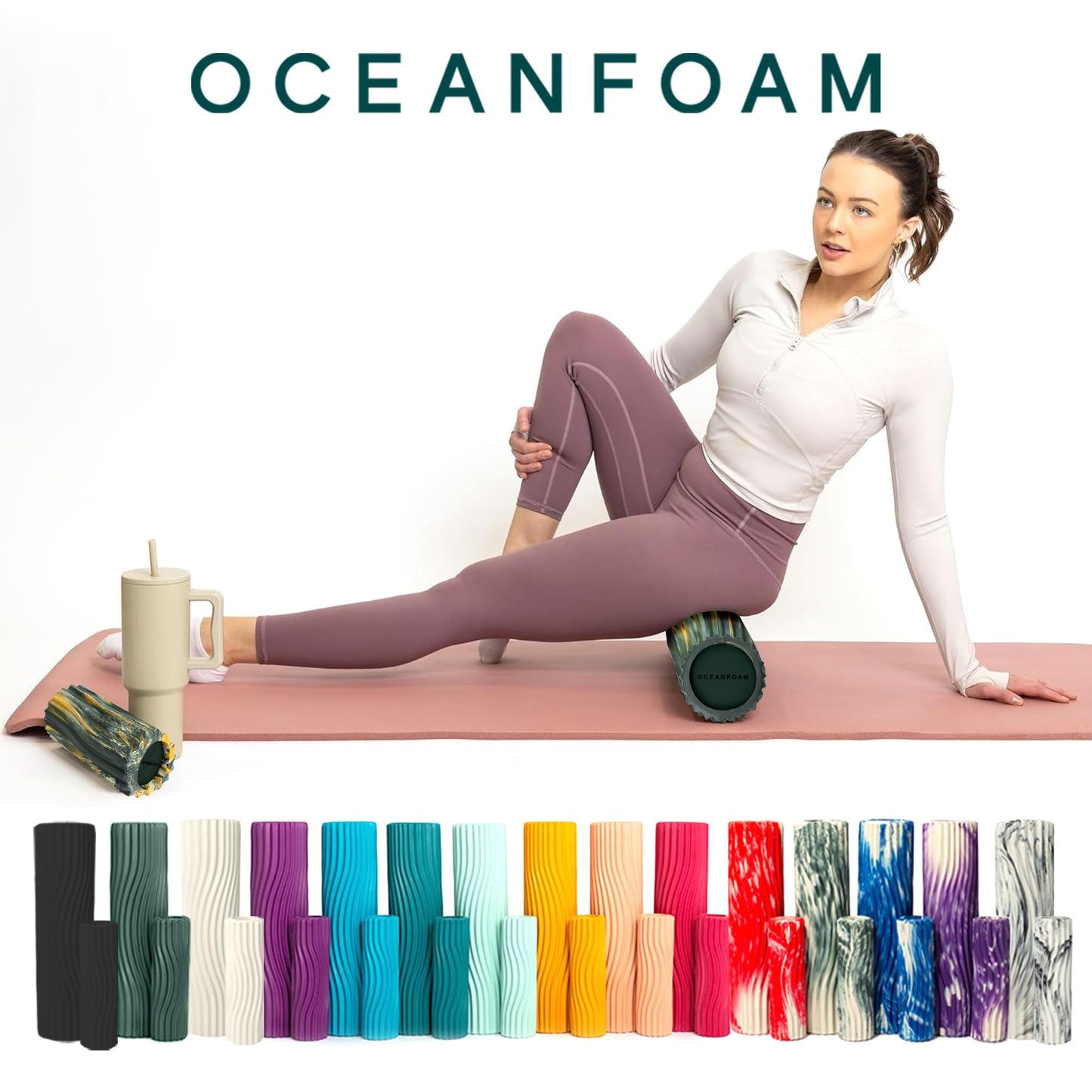 Oceanfoam Tidal Roller - Black Marbled - Muscle Massage Foam Roller for Back Pain & Stretching - Firm and Ergonomic Wide Wave Textured - Yoga, Athletics, & Wellness - Full Size, 20" x 5"
