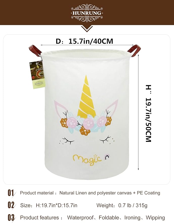 HUNRUNG Laundry Hamper, Large Canvas Fabric Lightweight Storage Basket Toy
