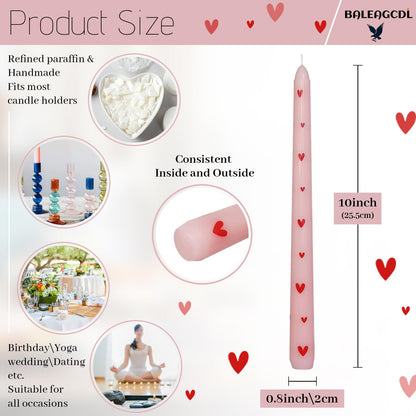 Printed Taper Candle - Baleagcdl Pink with Red Heart Candles Handmade Long Tapered Candles 10 Inch Drip Candlesticks for Wedding Home Dinner Decor Gifts Set of 2