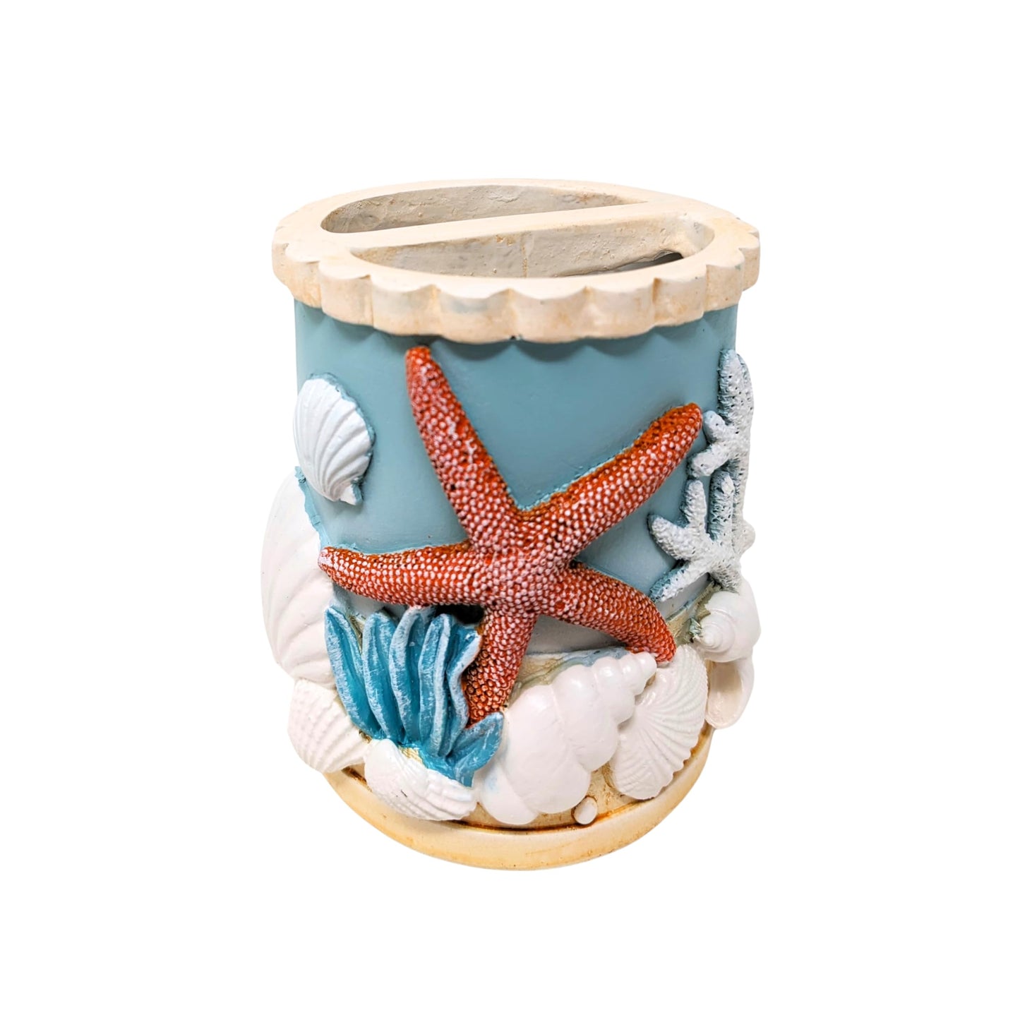 Seaside Splendor Toothbrush Holder – Beautifully Detailed 3D Ocean Elements, Seashells, Starfish, Premium Resin for Coastal Bathrooms, Guest Baths, Beach-Themed Décor, and Nautical Home Accessories