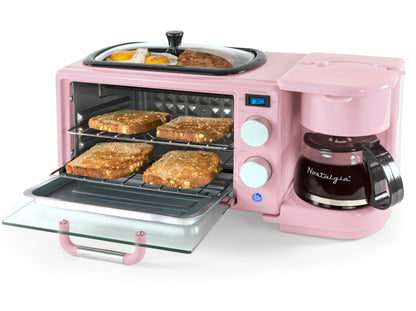 Nostalgia 3-in-1 Breakfast Station - Includes Coffee Maker, Non-Stick Griddle, and 4-Slice Toaster Oven - Versatile Breakfast Maker with Timer - Aqua
