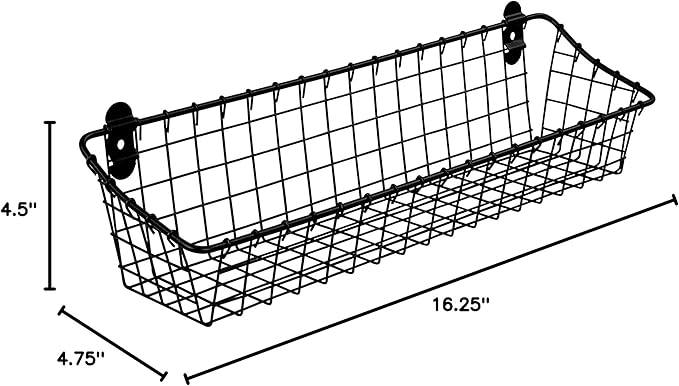 Spectrum Medium Wire Wall Basket Matte Black Rustic Wall Bin, Vintage Wire