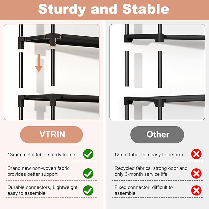 VTRIN 10 Tier Shoe Rack Tall Large Capacity 50 Pair Wide Shoe Organizer