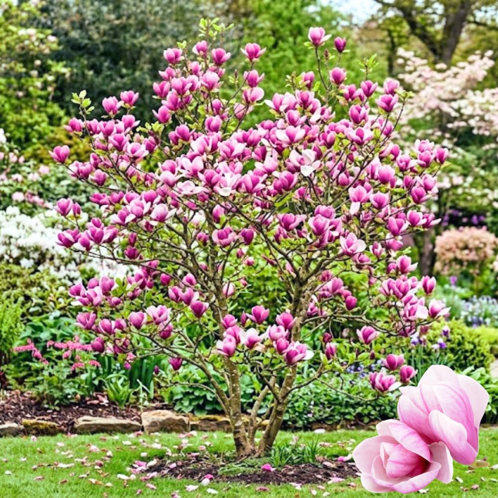 Magnolia Tree Live, Cold Hardy Jane Magnolia Live Plant, Vibrant Pink Flowering Tree for Outdoor Landscaping, 3 Gallon Pot, 2 to 3 Feet Tall, No Ship to CA