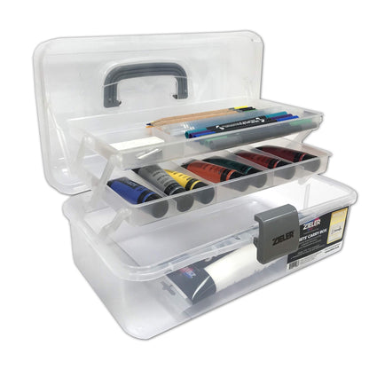 Zieler Artists Carry/Caddy Box (Translucent White) - Ideal storage for artists paintbrushes, pencils, paints, pastels plus sewing and craft accessories