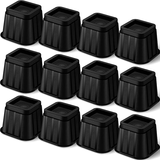 Ecally 12 Pack 4 Inch Square Furniture Risers Adjustable Bed Risers Heavy Duty