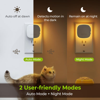 AUVON Plug-in LED Backlit Night Light with Motion Sensor & Dusk to Dawn Sensor, Dimmable Amber Nightlight with 1-50 lm Adjustable Brightness for Bedroom, Bathroom, Stairs, Hallway (4 Pack)