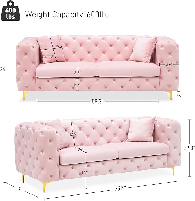 DAMAIFROM 75" Sofa Couch Mid Century Modern Velvet Couch Tufted Button Sofa